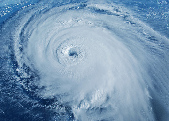 A overhead view of a hurricane.